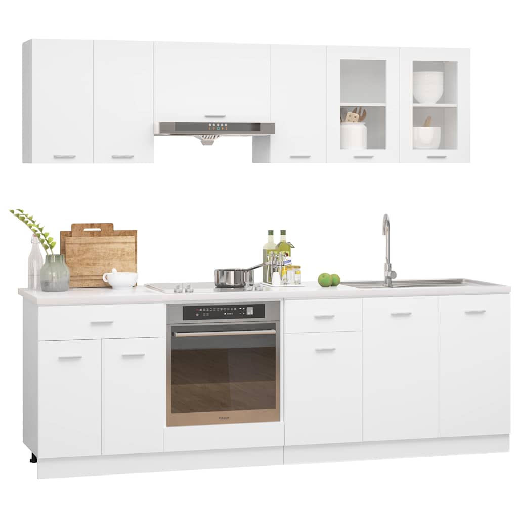 8 Piece Kitchen Cabinet Set "Lyon" White Engineered Wood