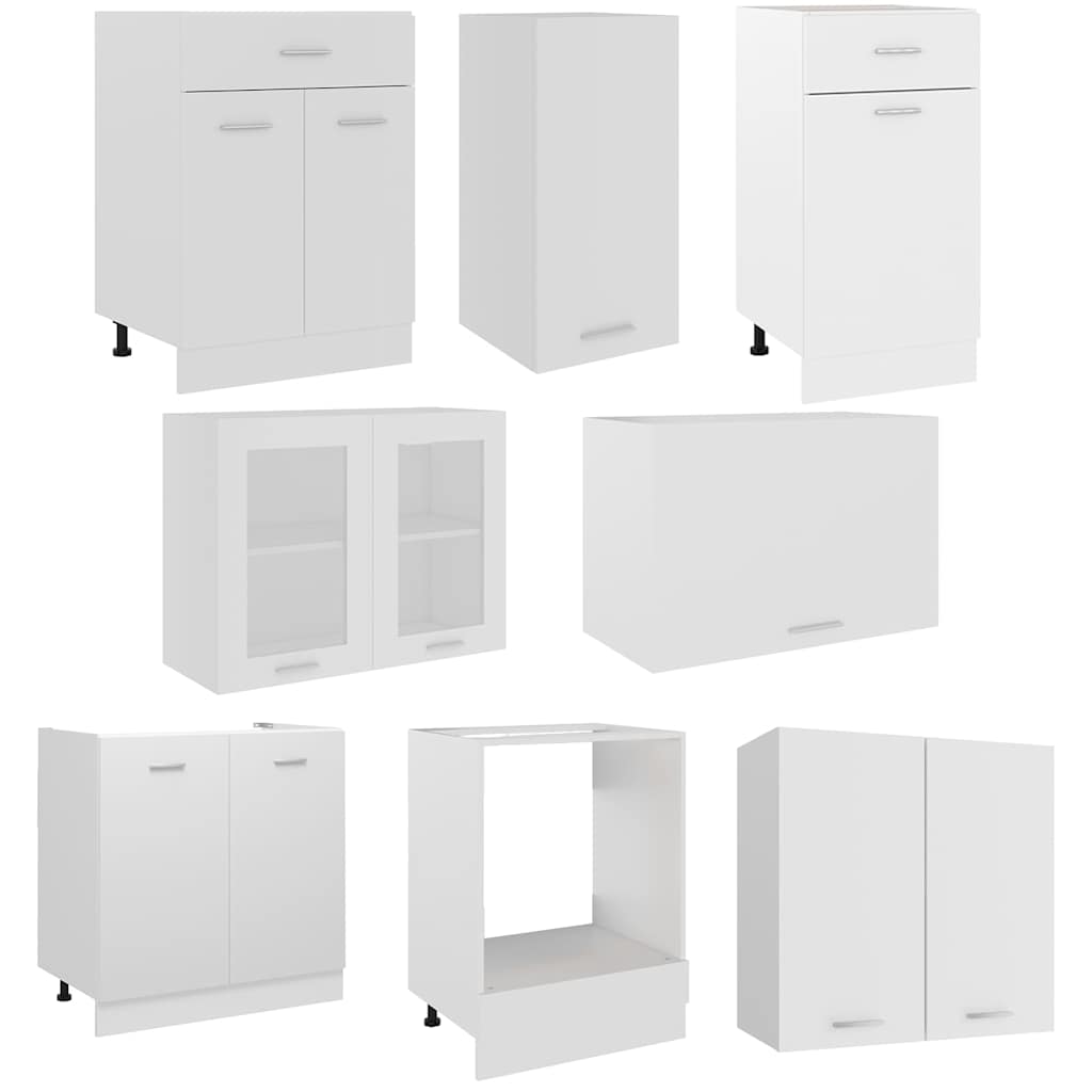 8 Piece Kitchen Cabinet Set "Lyon" White Engineered Wood