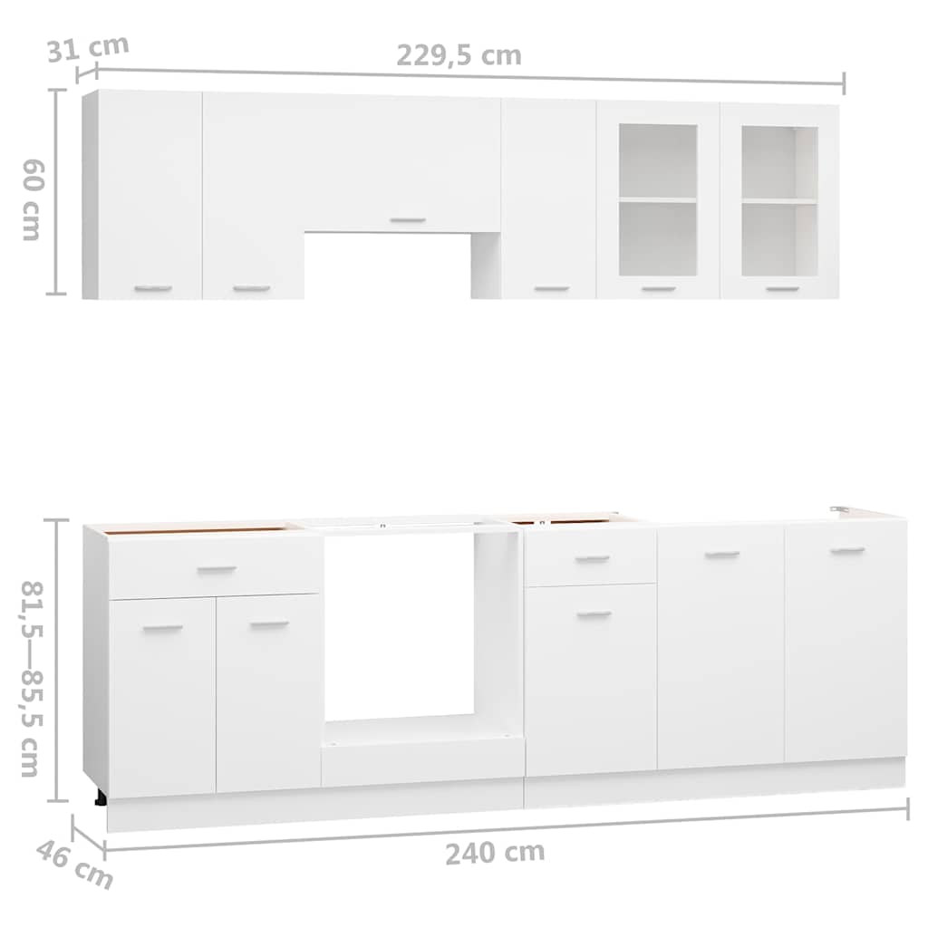 8 Piece Kitchen Cabinet Set "Lyon" White Engineered Wood