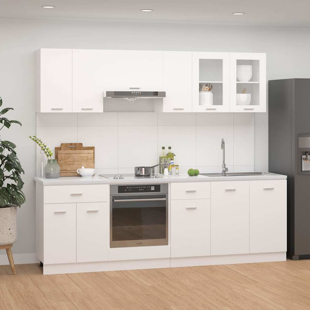 8 Piece Kitchen Cabinet Set "Lyon" White Engineered Wood