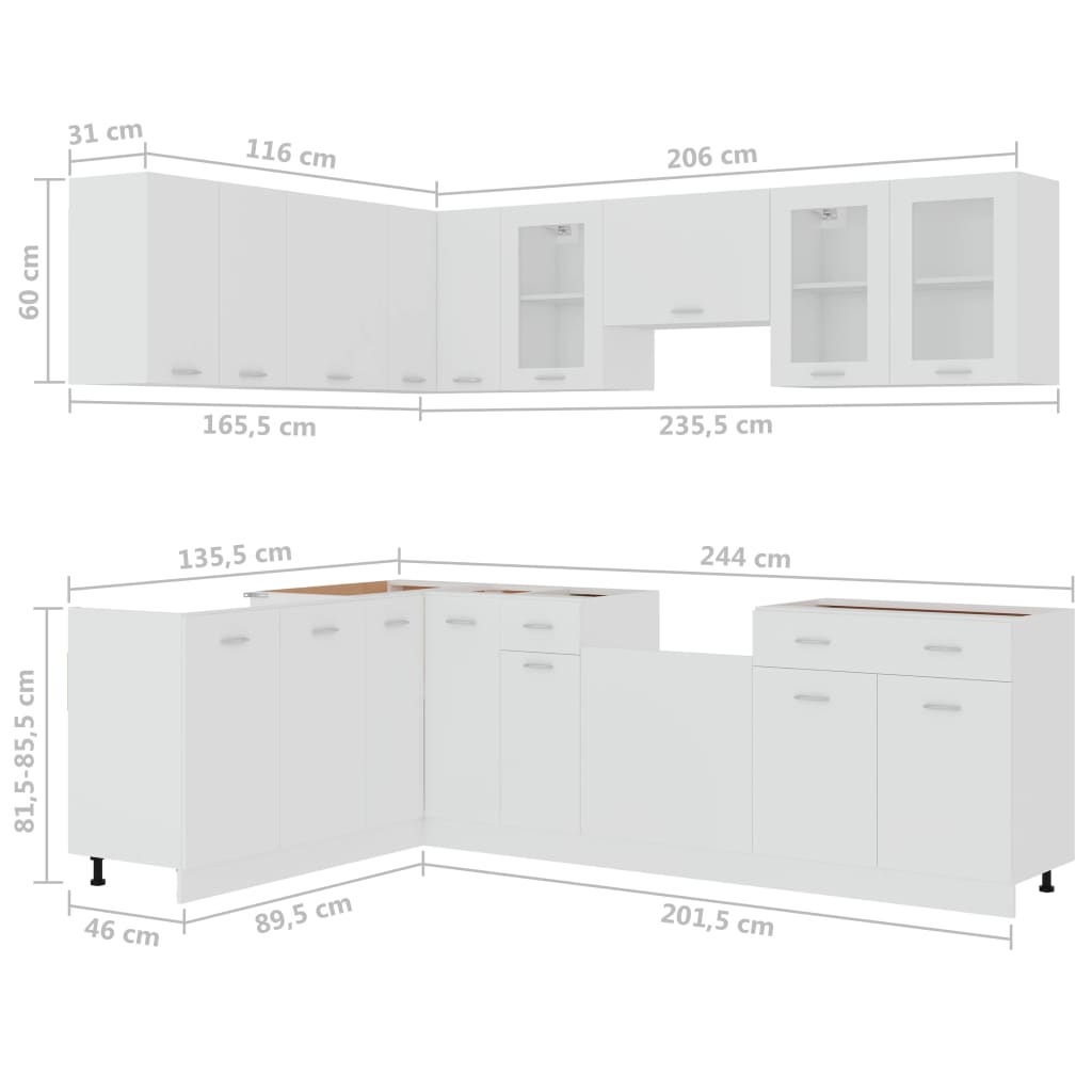 11 Piece Kitchen Cabinet Set Lyon White Engineered Wood