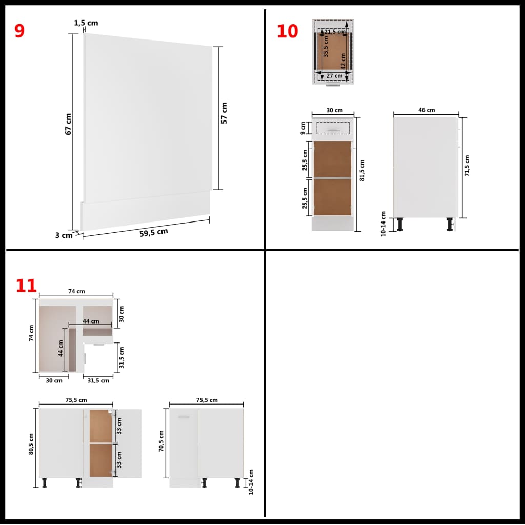 11 Piece Kitchen Cabinet Set Lyon White Engineered Wood