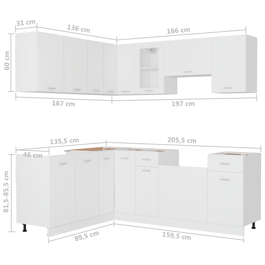 11 Piece Kitchen Cabinet Set Lyon White Engineered Wood