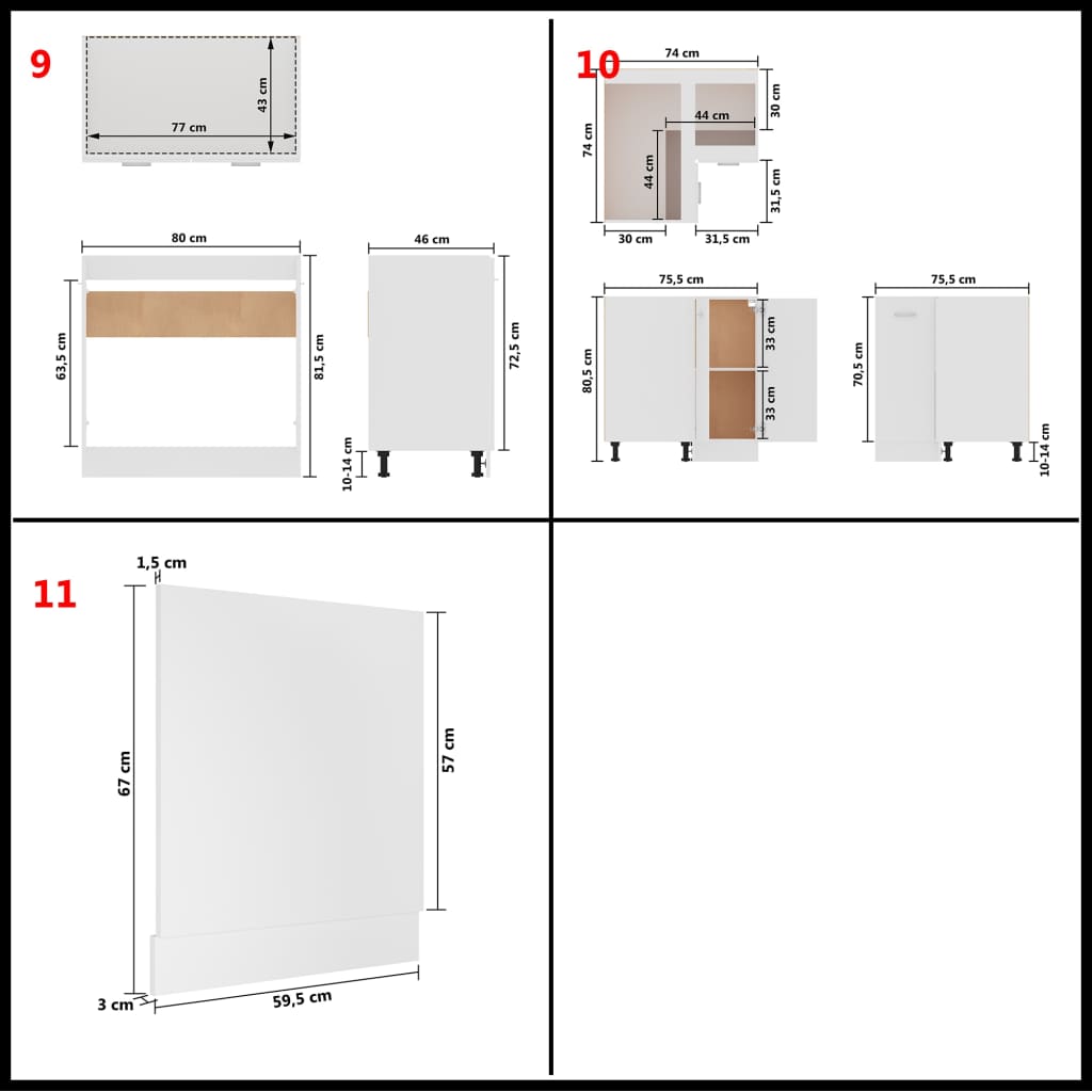 11 Piece Kitchen Cabinet Set Lyon White Engineered Wood
