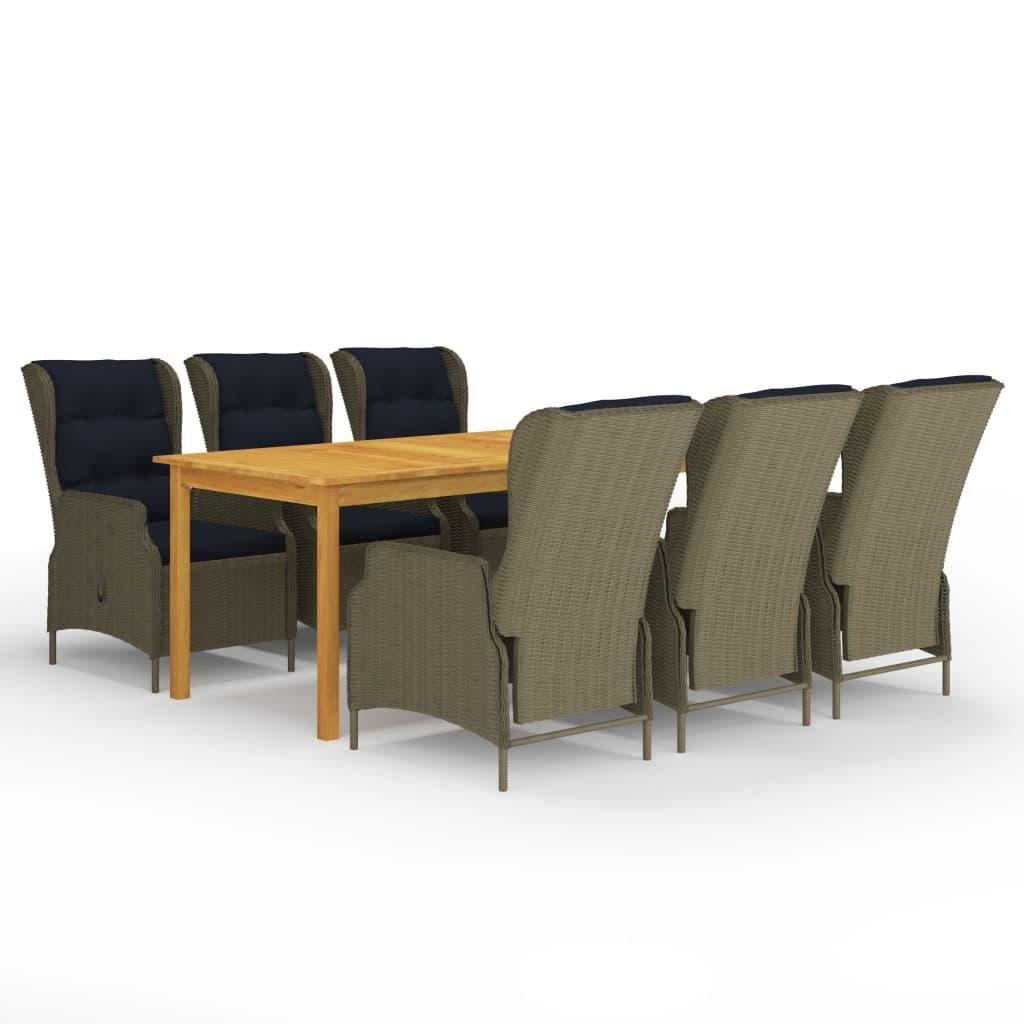 7 Piece Garden Dining Set Brown