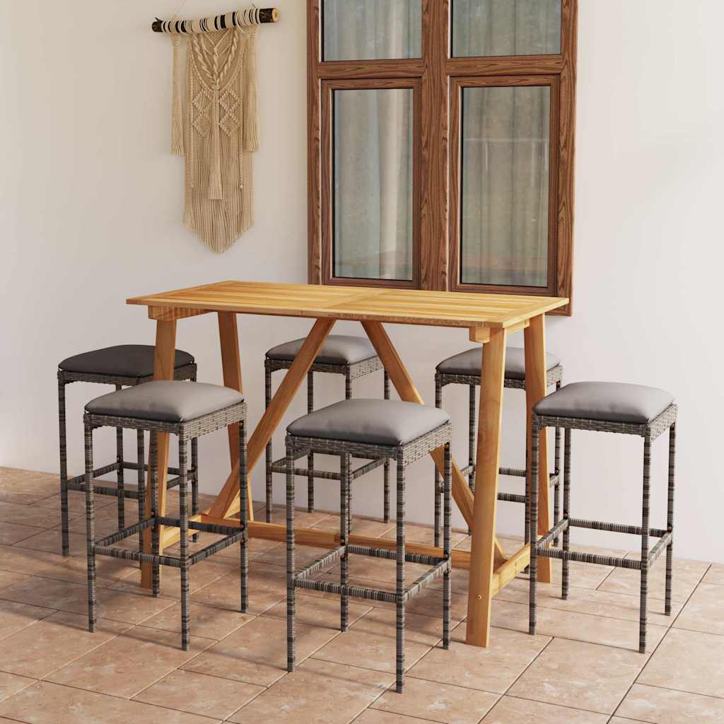 7 Piece Garden Bar Set with Cushions Grey