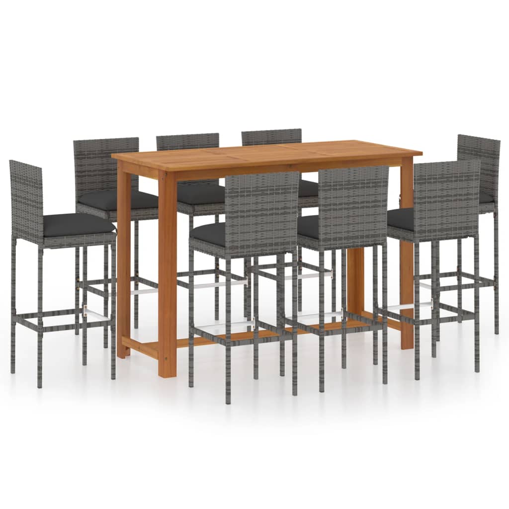 9 Piece Garden Bar Set with Cushions Grey