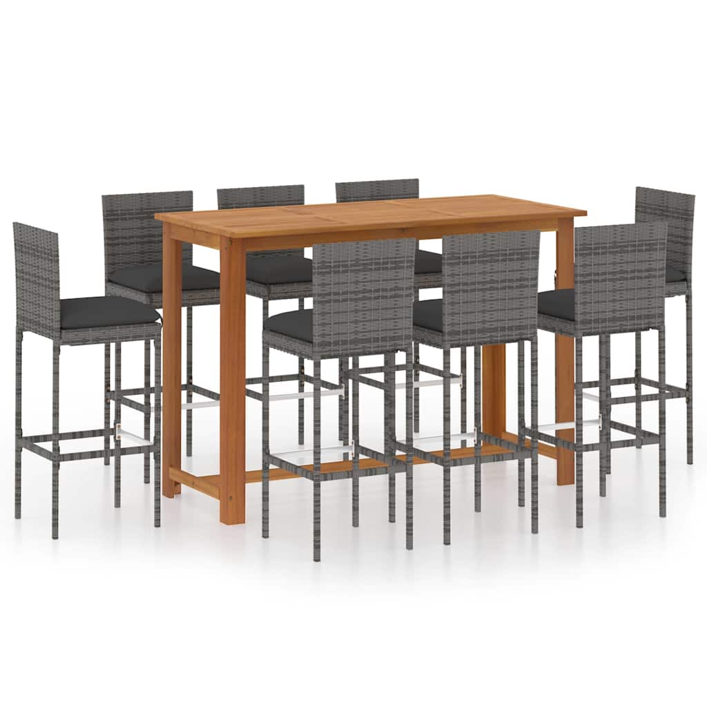9 Piece Garden Bar Set with Cushions Grey