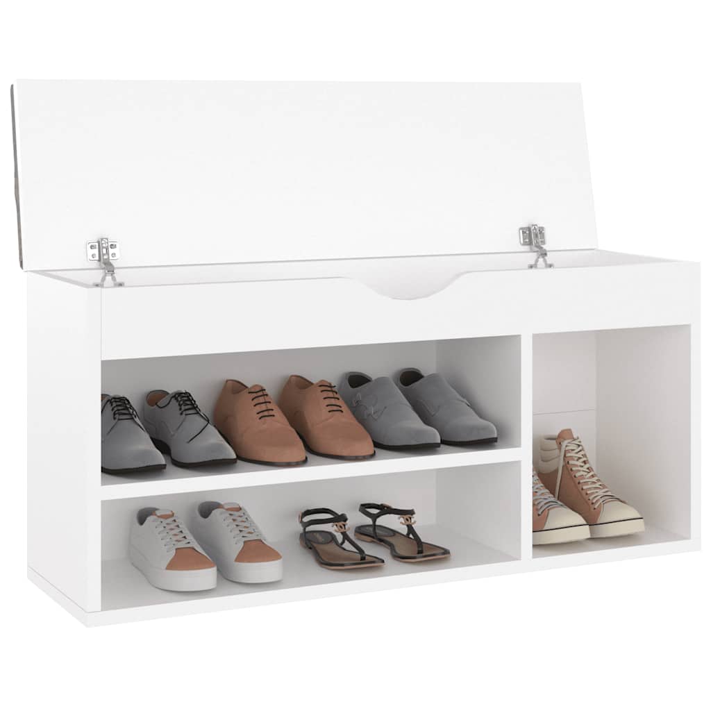Shoe Bench with Cushion White 104x30x49 cm Engineered Wood