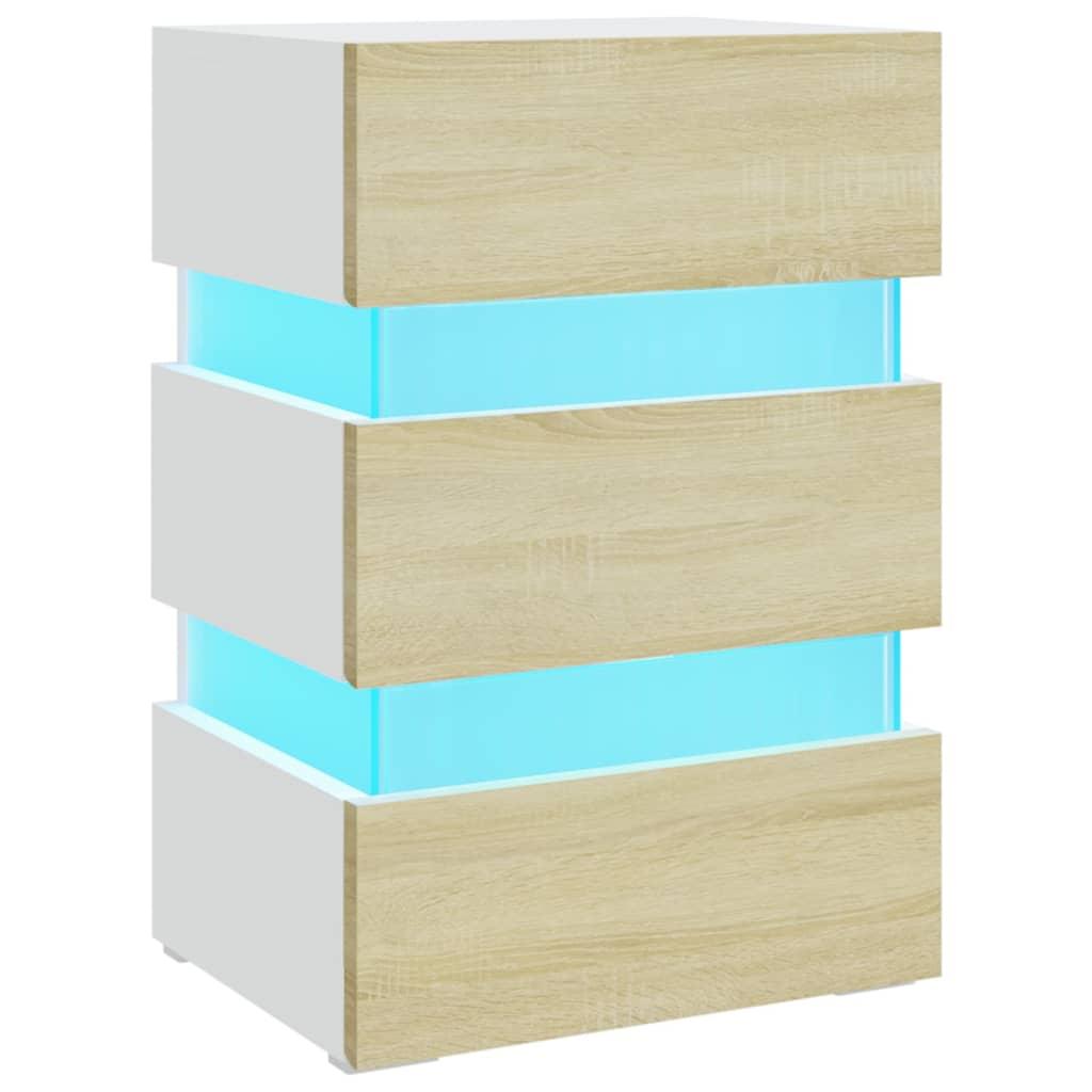 LED Bedside Cabinet White and Sonoma Oak 45x35x67 cm
