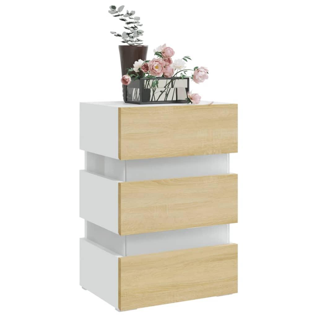 LED Bedside Cabinet White and Sonoma Oak 45x35x67 cm