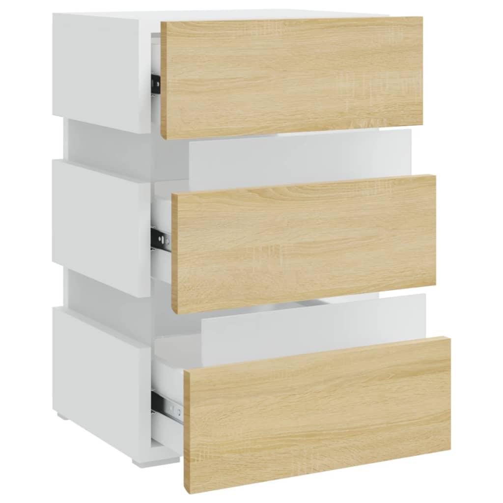 LED Bedside Cabinet White and Sonoma Oak 45x35x67 cm