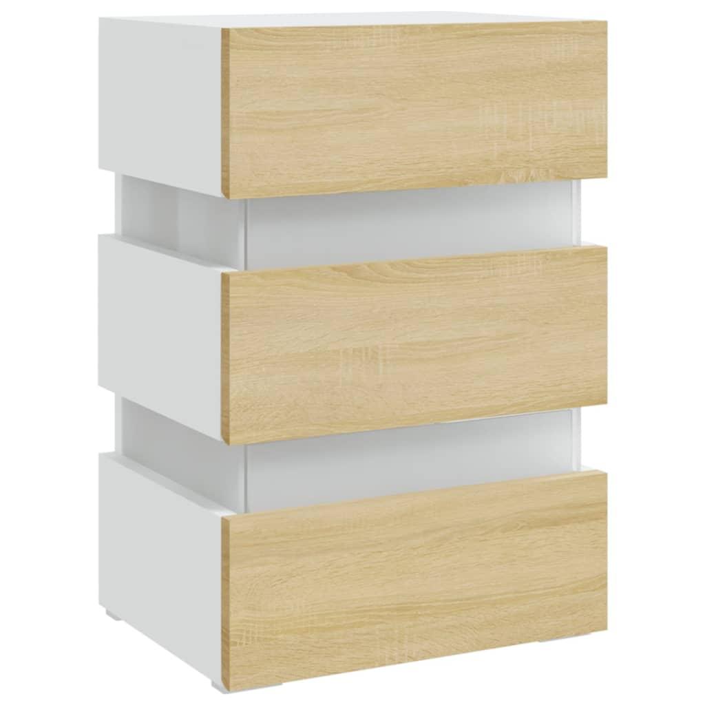 LED Bedside Cabinet White and Sonoma Oak 45x35x67 cm