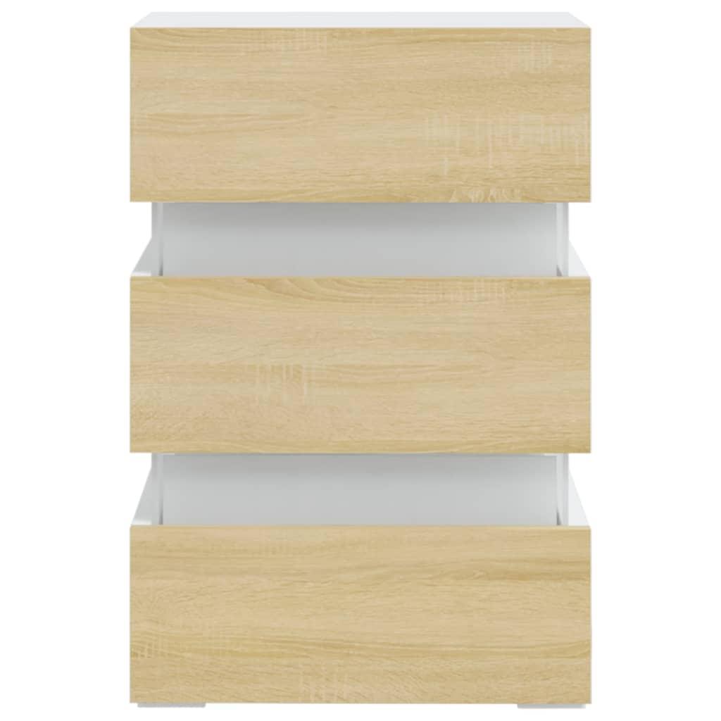 LED Bedside Cabinet White and Sonoma Oak 45x35x67 cm