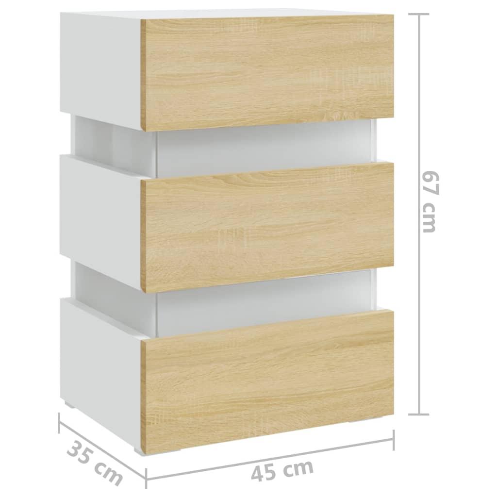 LED Bedside Cabinet White and Sonoma Oak 45x35x67 cm