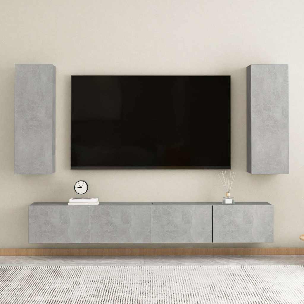 TV Cabinets 2 pcs Concrete Grey 30.5x30x90 cm Engineered Wood