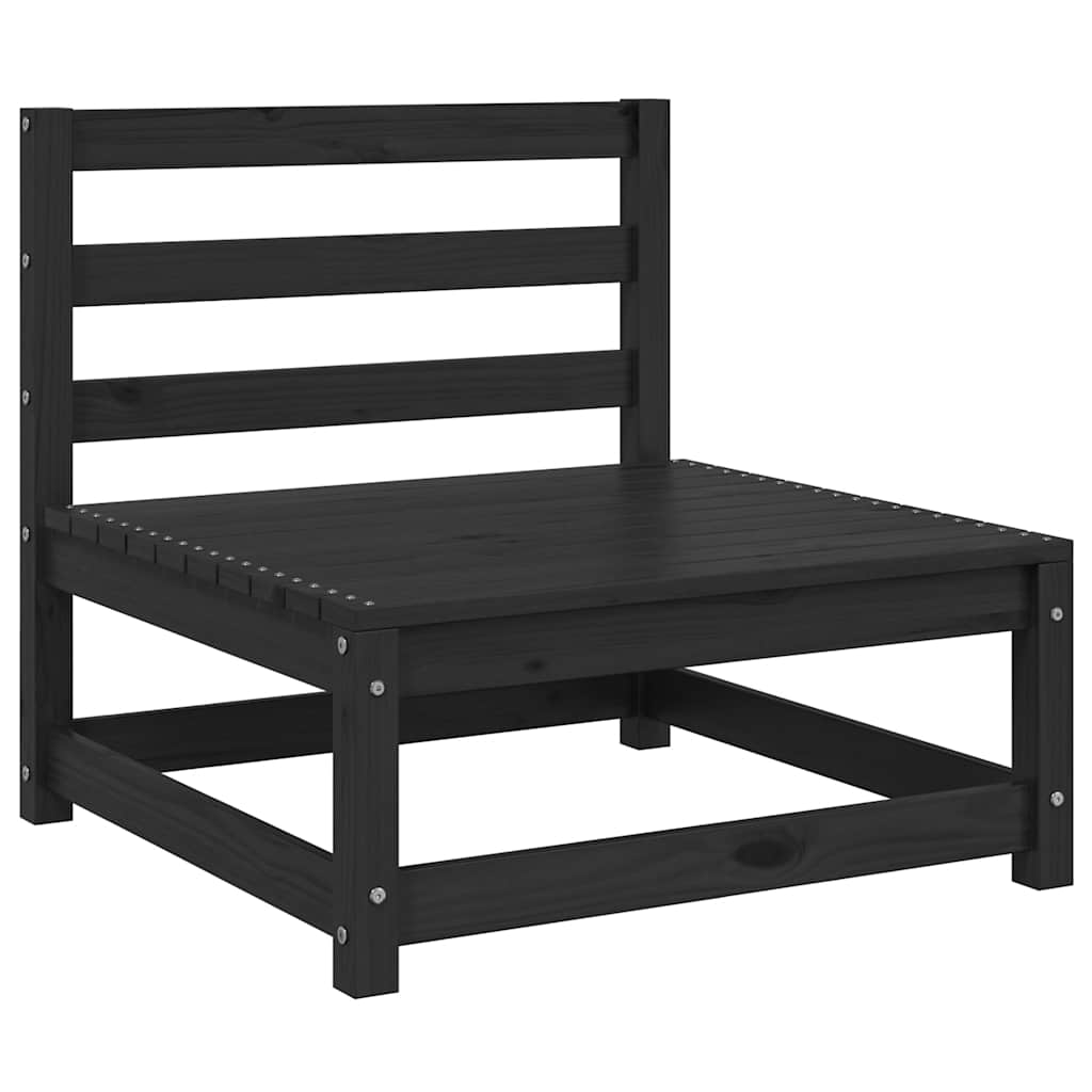 Garden Middle Sofa Black Solid Pinewood