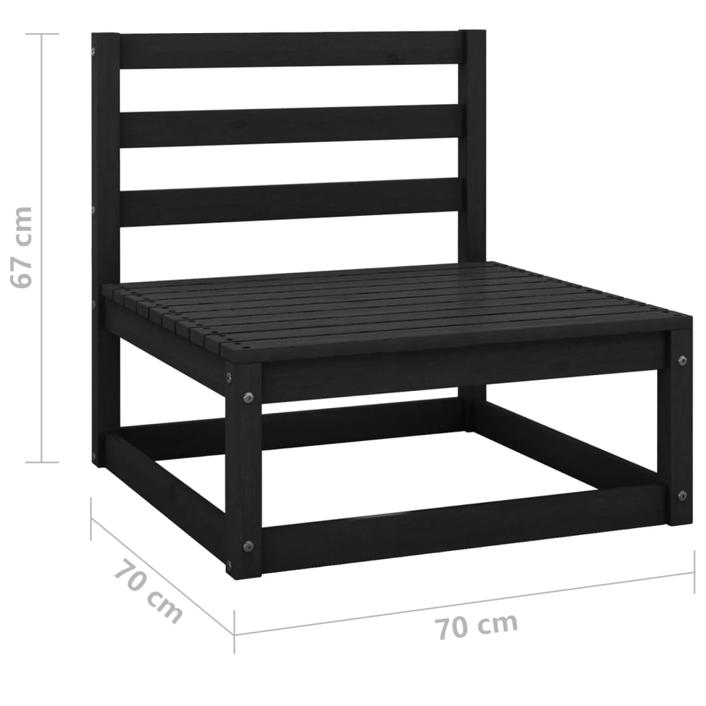 Garden Middle Sofa Black Solid Pinewood