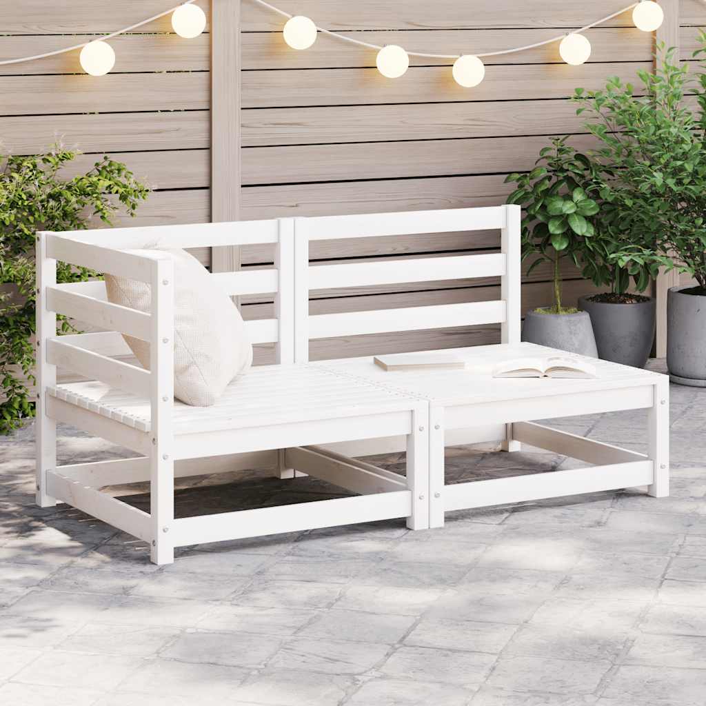 2 Piece Garden Lounge Set White Solid Pinewood
