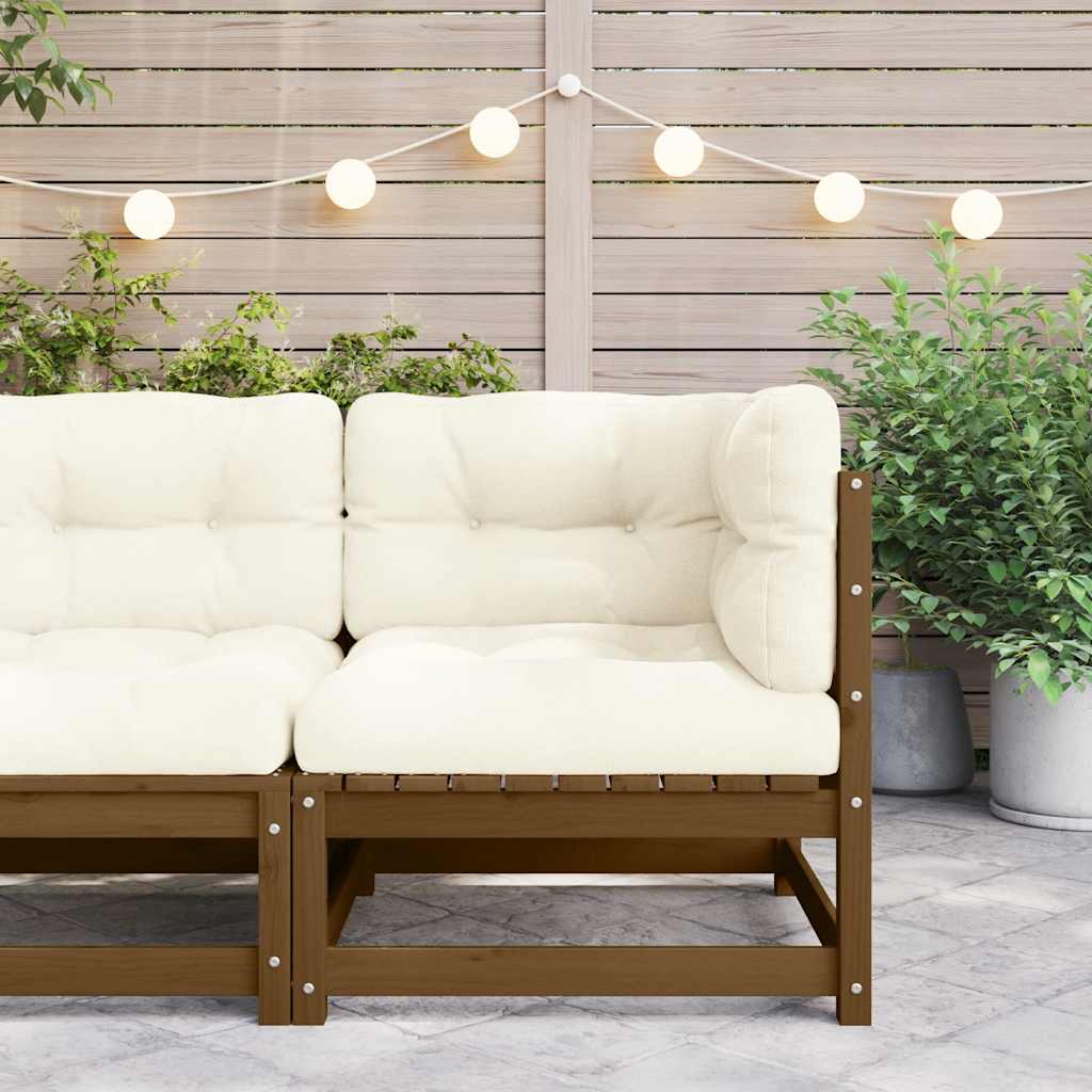Garden Corner Sofa with Cream Cushions Solid Pinewood