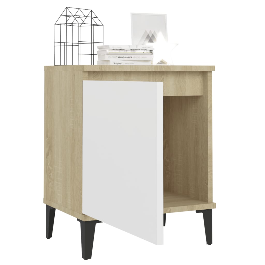 Bed Cabinet Metal Legs Sonoma Oak and White