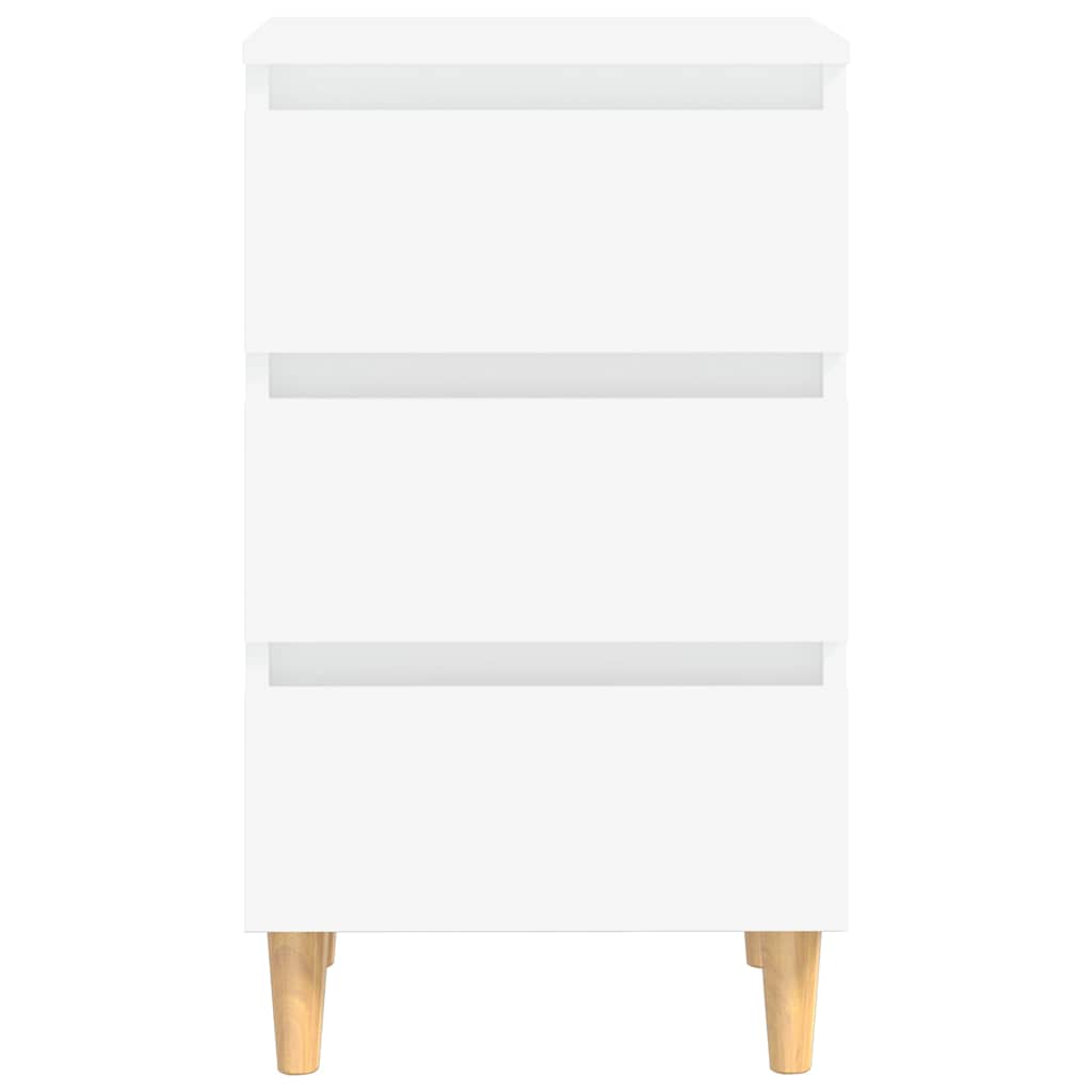 Bed Cabinet with Solid Wood Legs White 40x35x69 cm