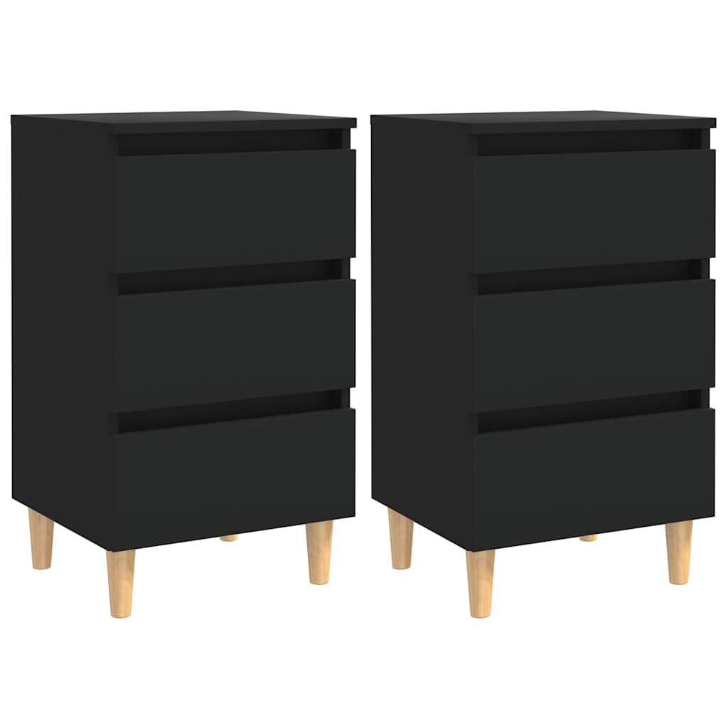 Bed Cabinets with Solid Wood Legs 2 pcs Black 40x35x69 cm