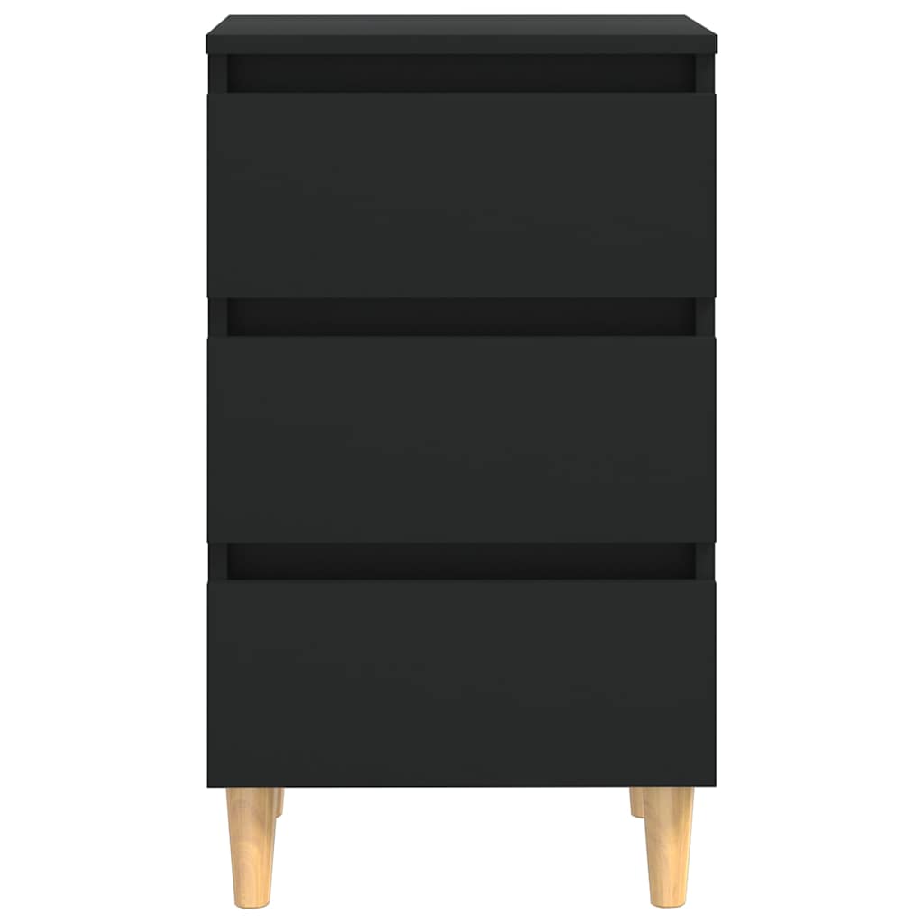 Bed Cabinets with Solid Wood Legs 2 pcs Black 40x35x69 cm