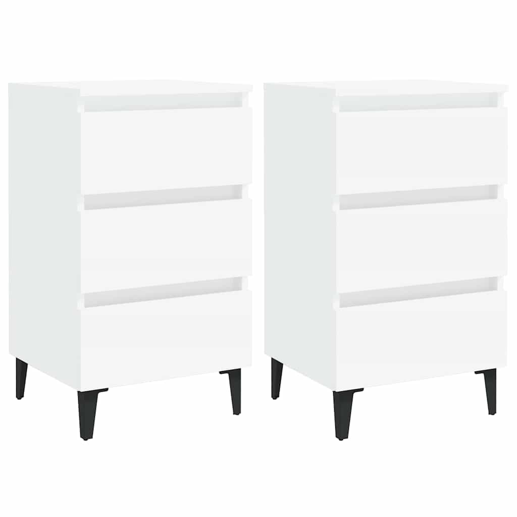 Bed Cabinet with Metal Legs 2 pcs White 40x35x69 cm