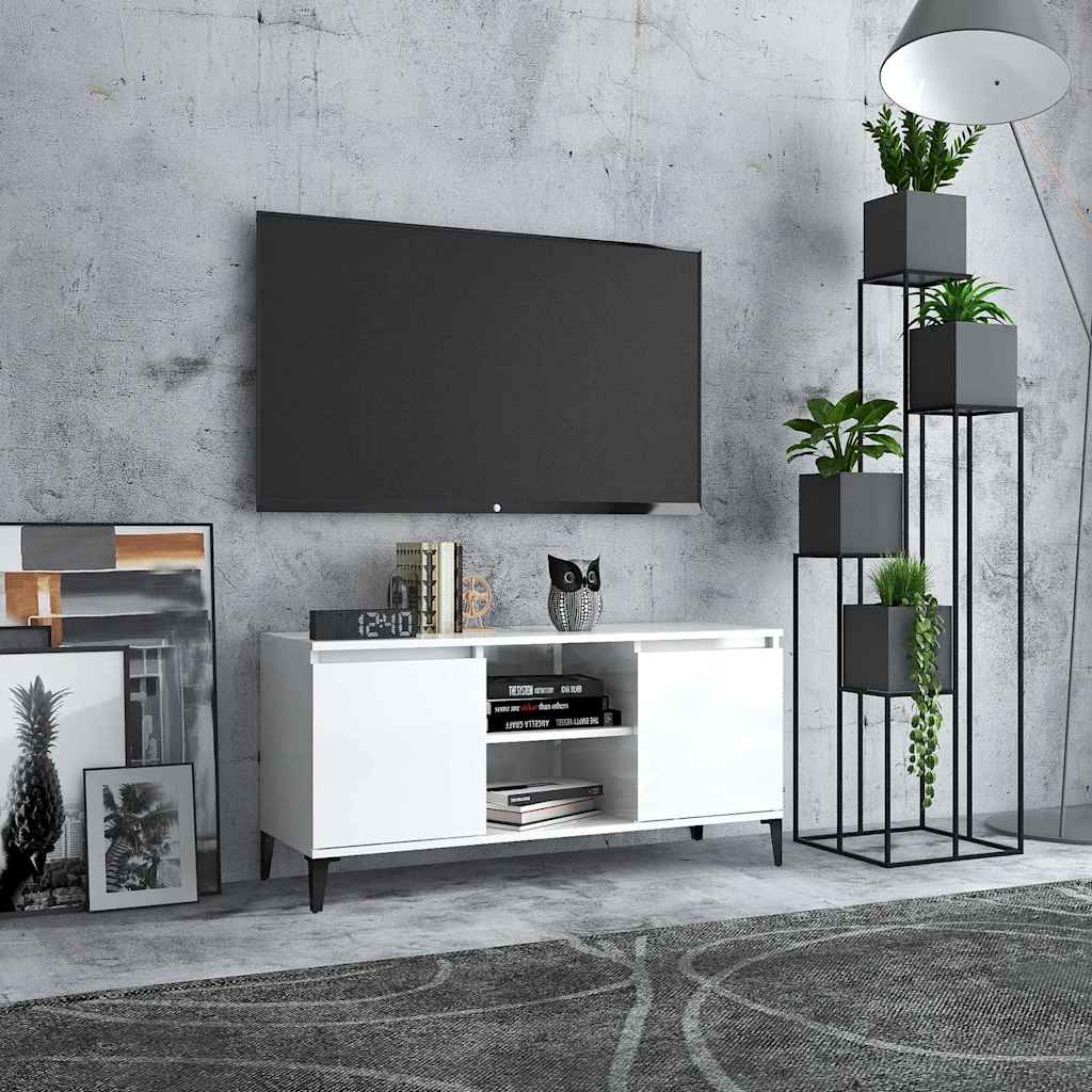 TV Cabinet with Metal Legs High Gloss White 103.5x35x50 cm