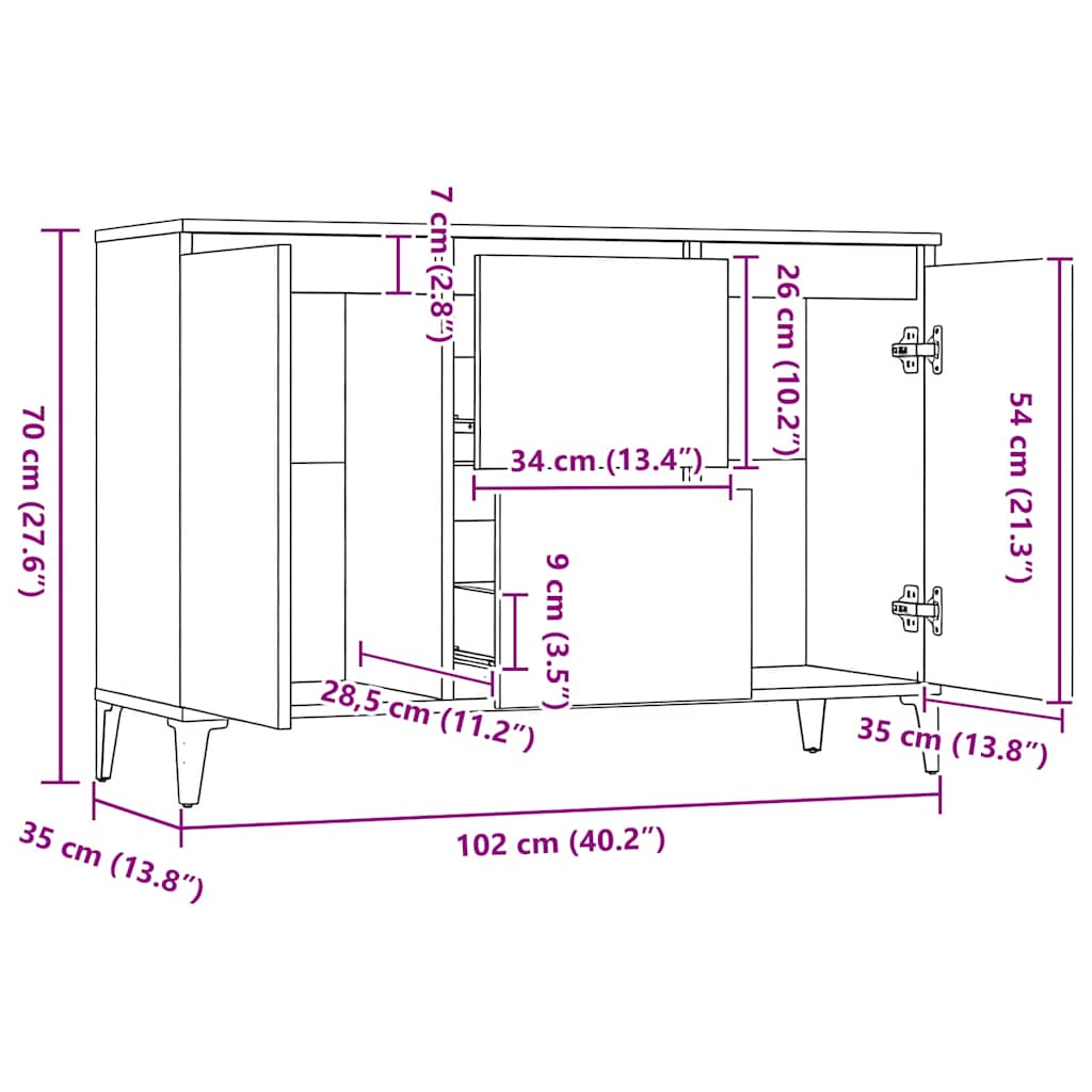 Sideboard High Gloss White 102x35x70 cm Engineered Wood