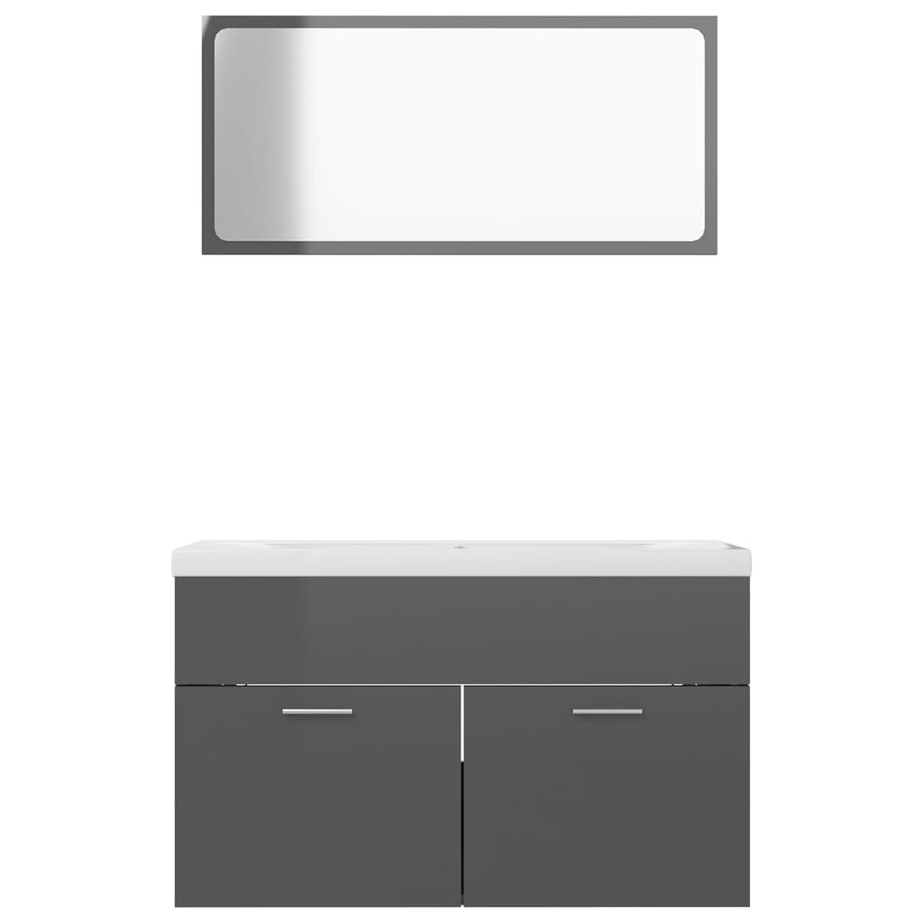 Bathroom Furniture Set High Gloss Grey Engineered Wood