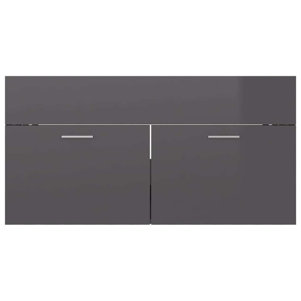 Bathroom Furniture Set High Gloss Grey Engineered Wood