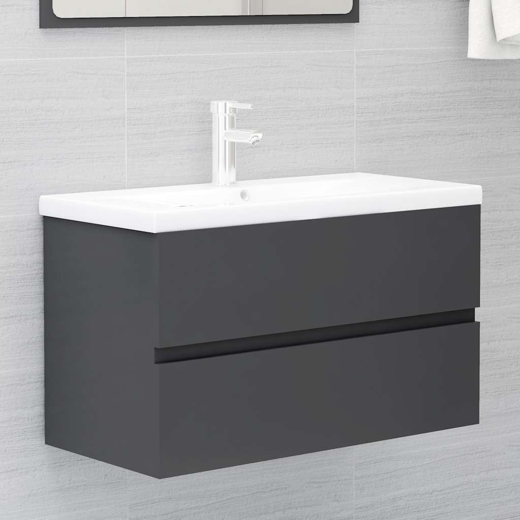Bathroom Furniture Set Grey Engineered Wood