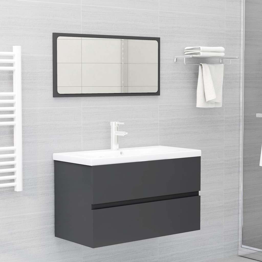Bathroom Furniture Set Grey Engineered Wood