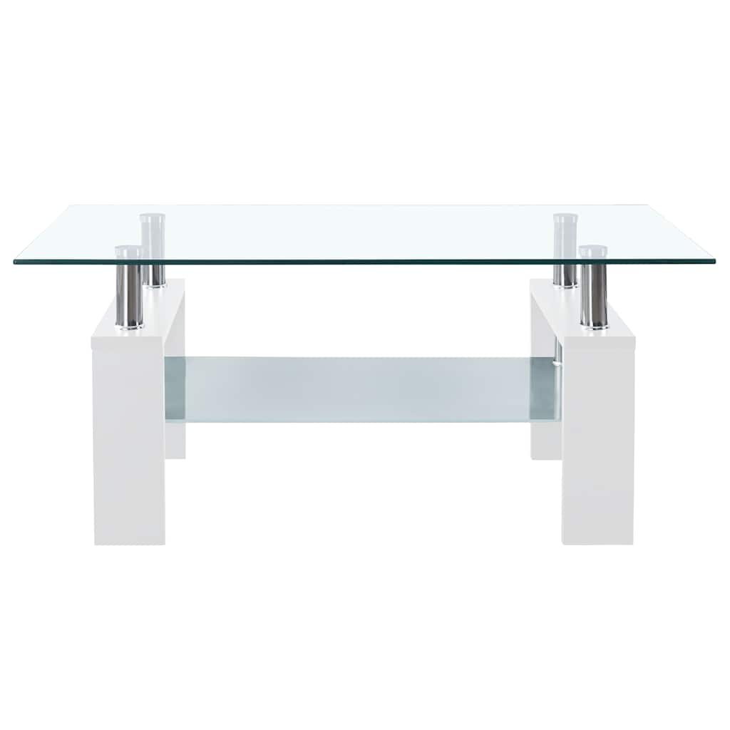 Coffee Table White and Transparent 95x55x40 cm Tempered Glass