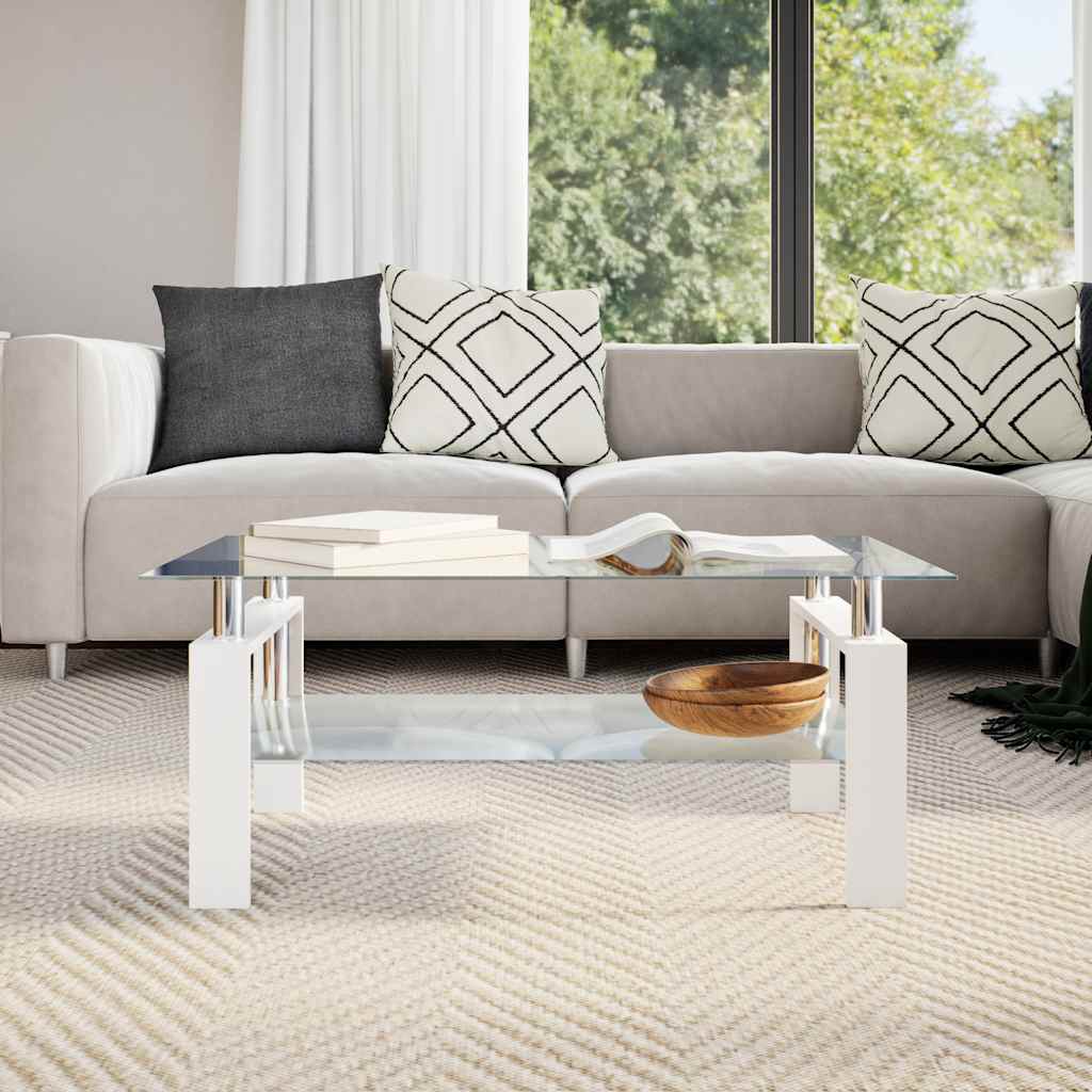 Coffee Table White and Transparent 95x55x40 cm Tempered Glass