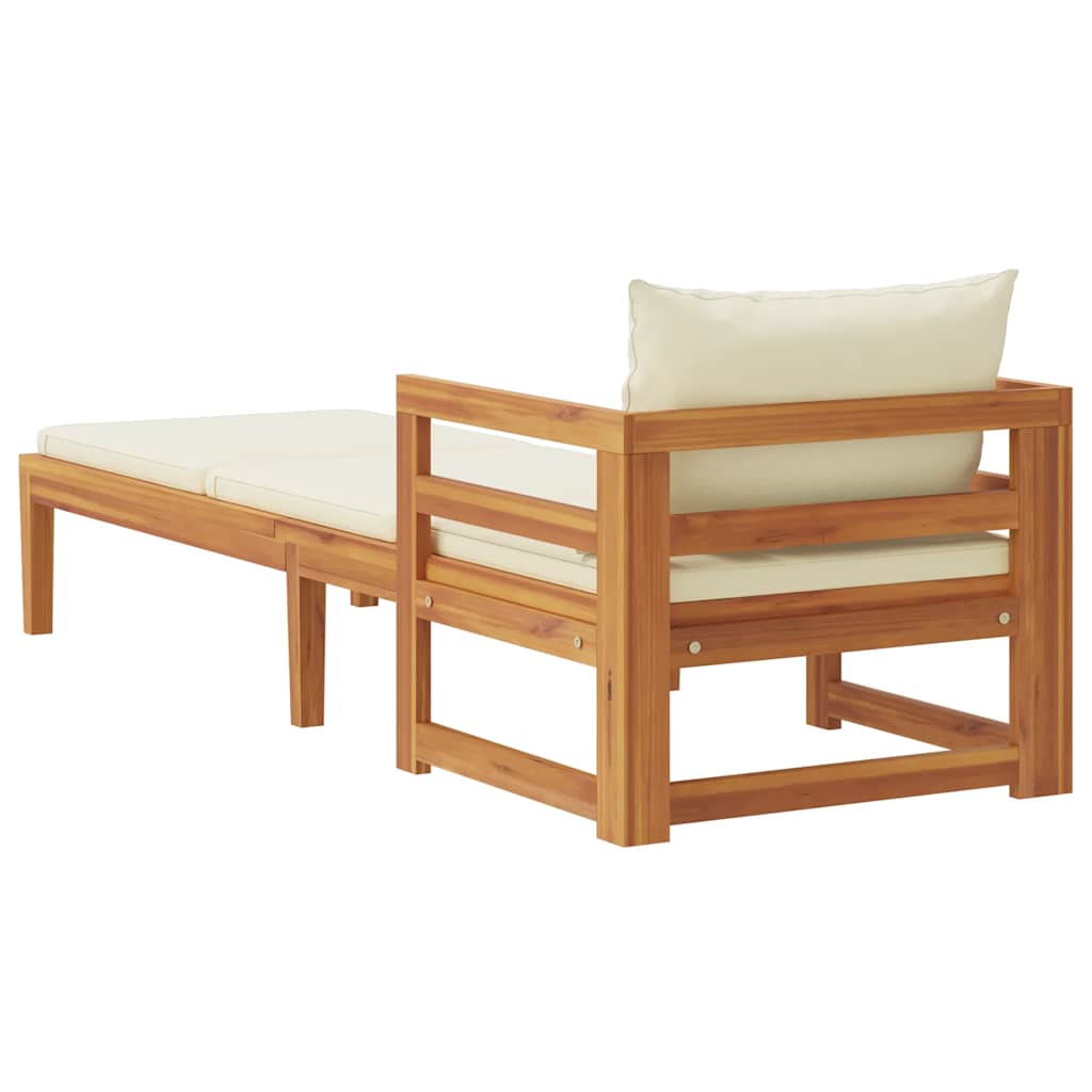 Sun Lounger with Cream White Cushions Solid Acacia Wood