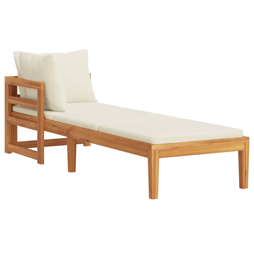 Sun Lounger with 1 Armrest Cream White Solid Acacia Wood