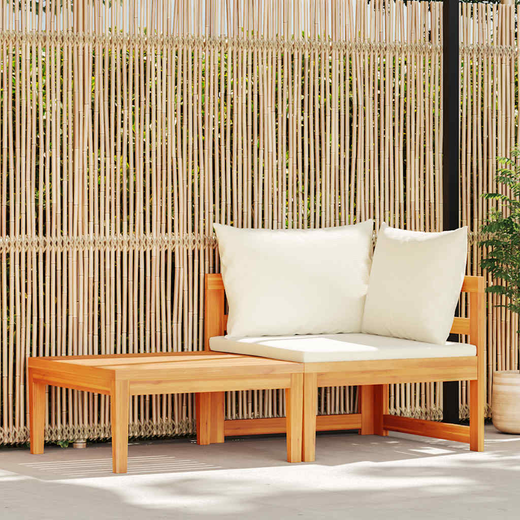 2 Piece Garden Lounge Set with Cream White Cushions Acacia Wood