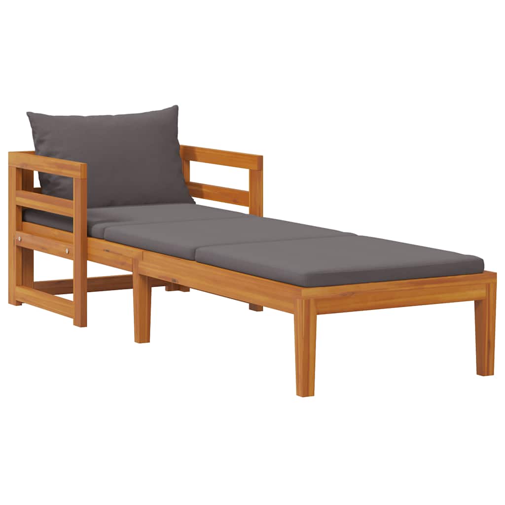 Sun Lounger with Dark Grey Cushions Solid Acacia Wood