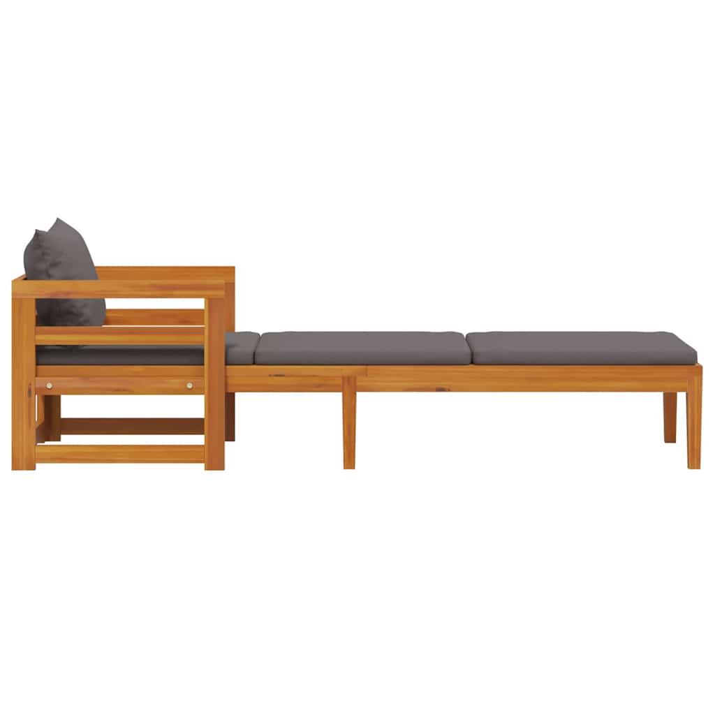 Sun Lounger with Dark Grey Cushions Solid Acacia Wood