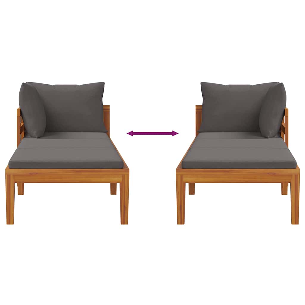 Sun Lounger with 1 Armrest Dark Grey Solid Acacia Wood