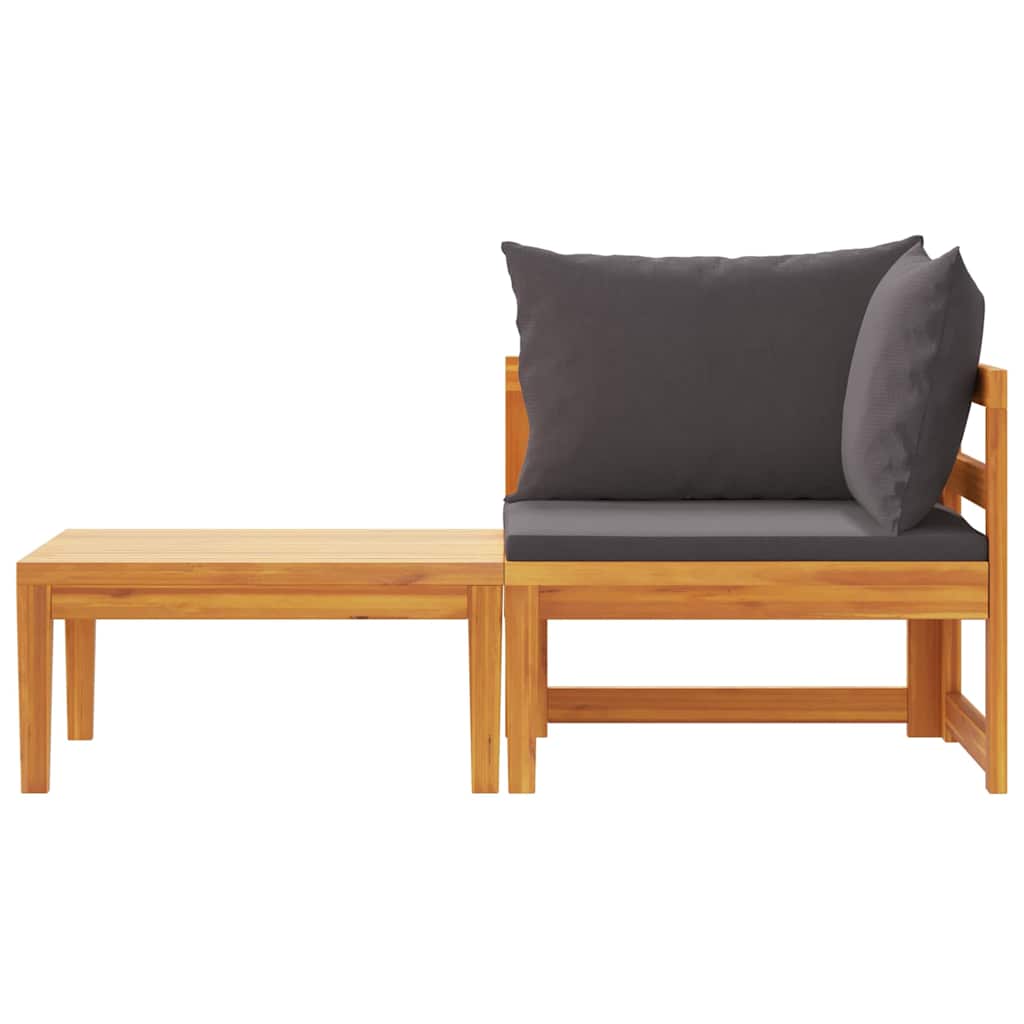2 Piece Garden Lounge Set with Dark Grey Cushions Acacia Wood