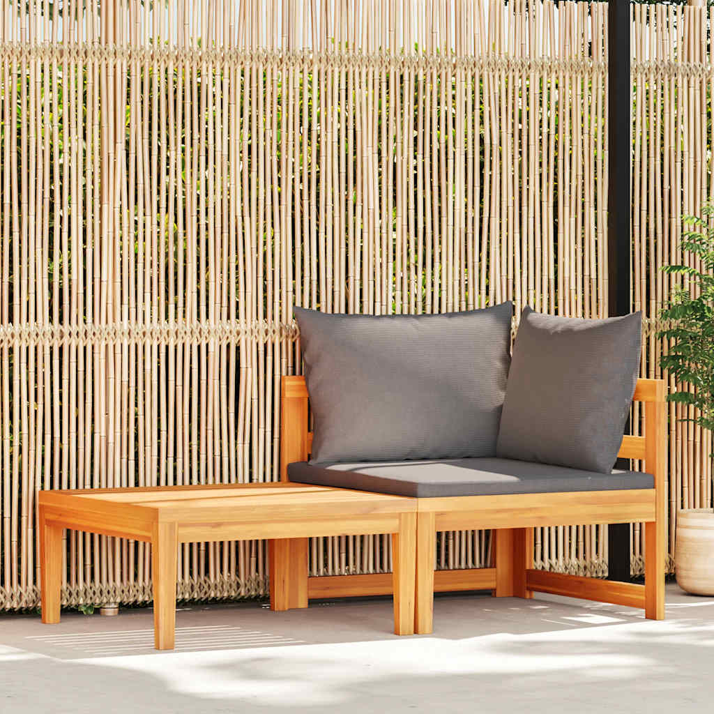 2 Piece Garden Lounge Set with Dark Grey Cushions Acacia Wood