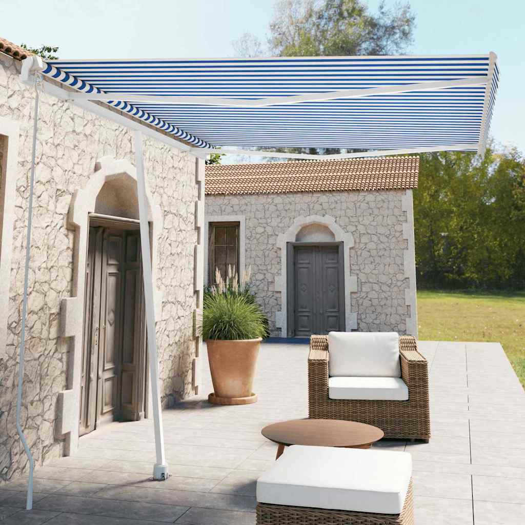 Manual Awning 3 x 2.5 m Blue and White Stripe 100% Polyester