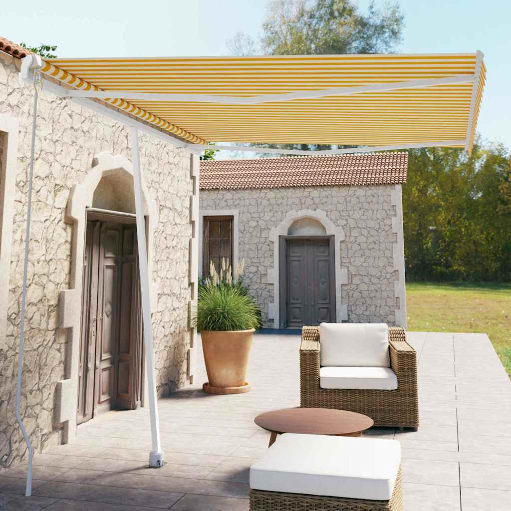 Manual Awning 3 x 2.5 m Yellow and White Stripe 100% Polyester