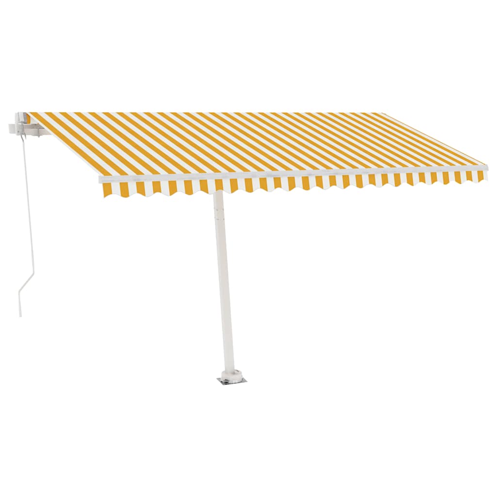 Manual Awning 4 x 3 m Yellow and White Stripe 100% Polyester