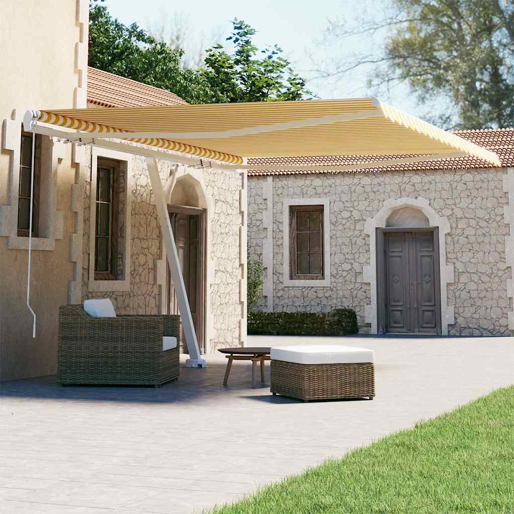 Manual Awning 4.5 x 3 m Yellow and White Stripe 100% Polyester