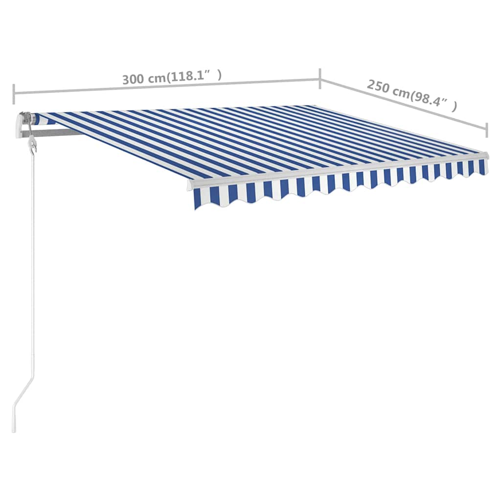 Manual Awning 3 x 2.5 m Blue and White Stripe 100% Polyester